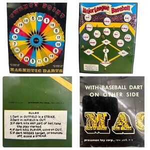 ANTIQUE MLB BASEBALL ROULETTE WHEEL DART TIN TOY GAME BOARD DOUBLE SIDED NY NY
